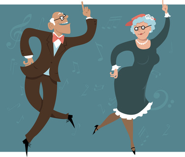 Senior couple dancing swing or Big Apple, vector illustration, EPS 8